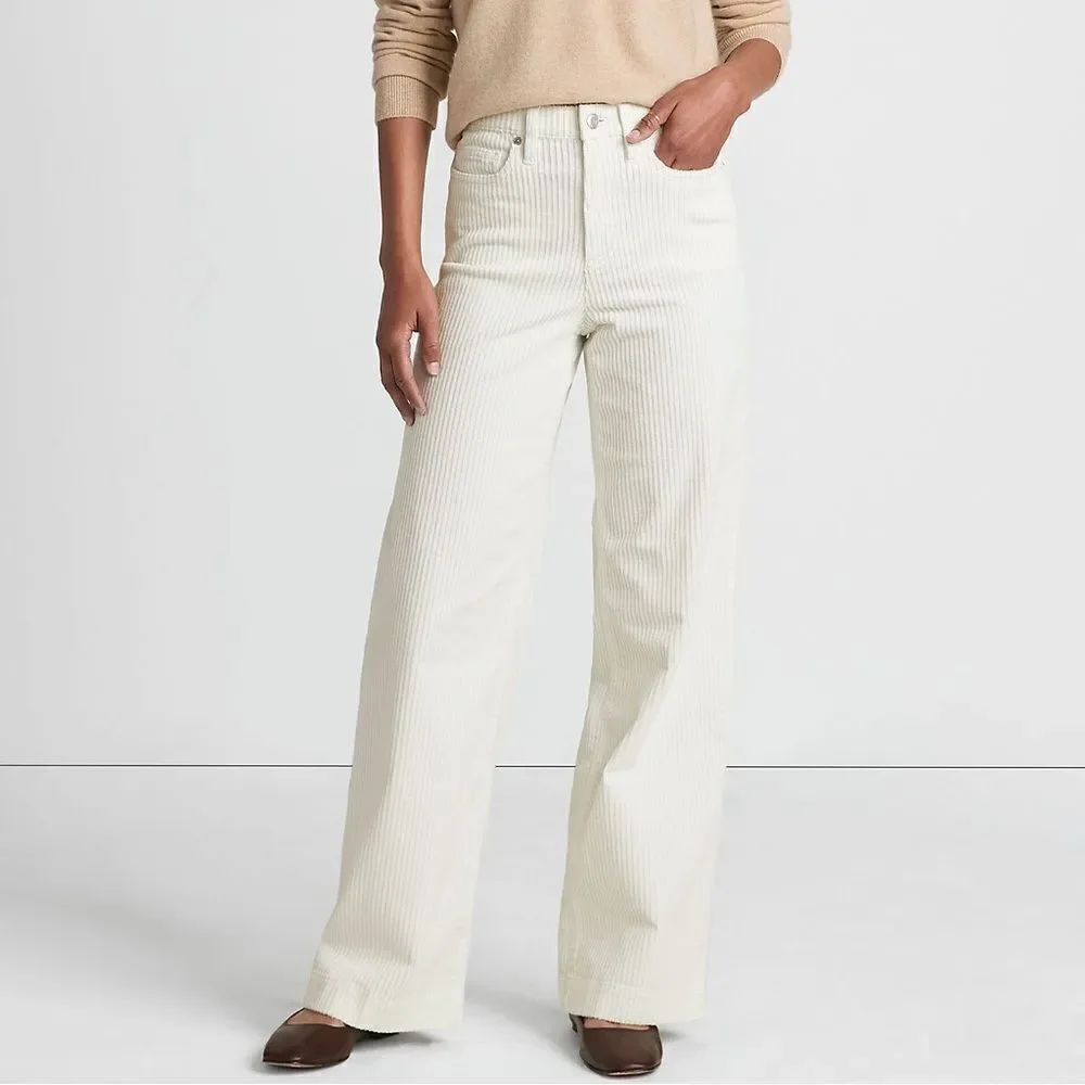 Land's End Plus stretch high waist wide leg corduroy wide wale jeans ivory 14
